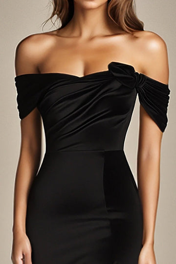 Off The Shoulder Mermaid Black Formal Dress With Slit